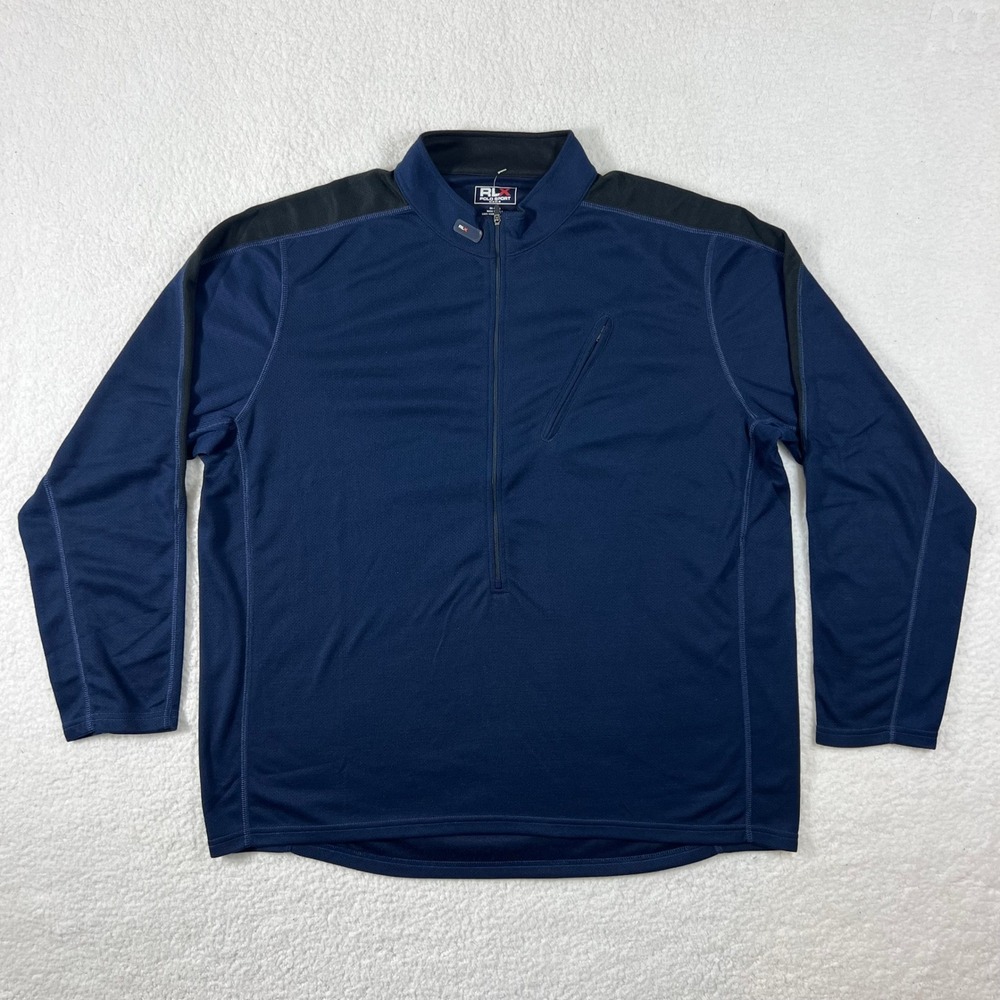 RLX Polo Sport Mens Blue Quarter Zip‎ Pullover Performance Jacket  2XL VTG NWT